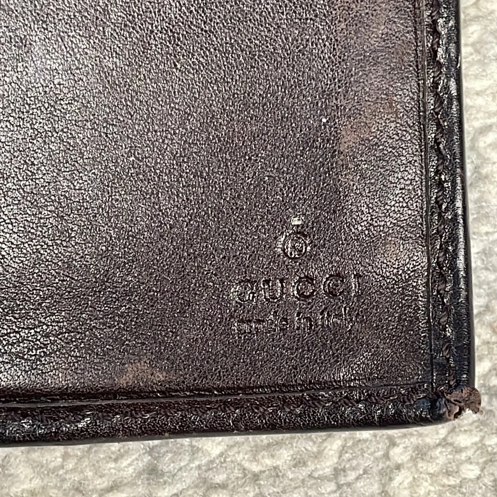 Gucci Leather Embossed GG Long Snap Wallet Dark Brown Interlocking GG